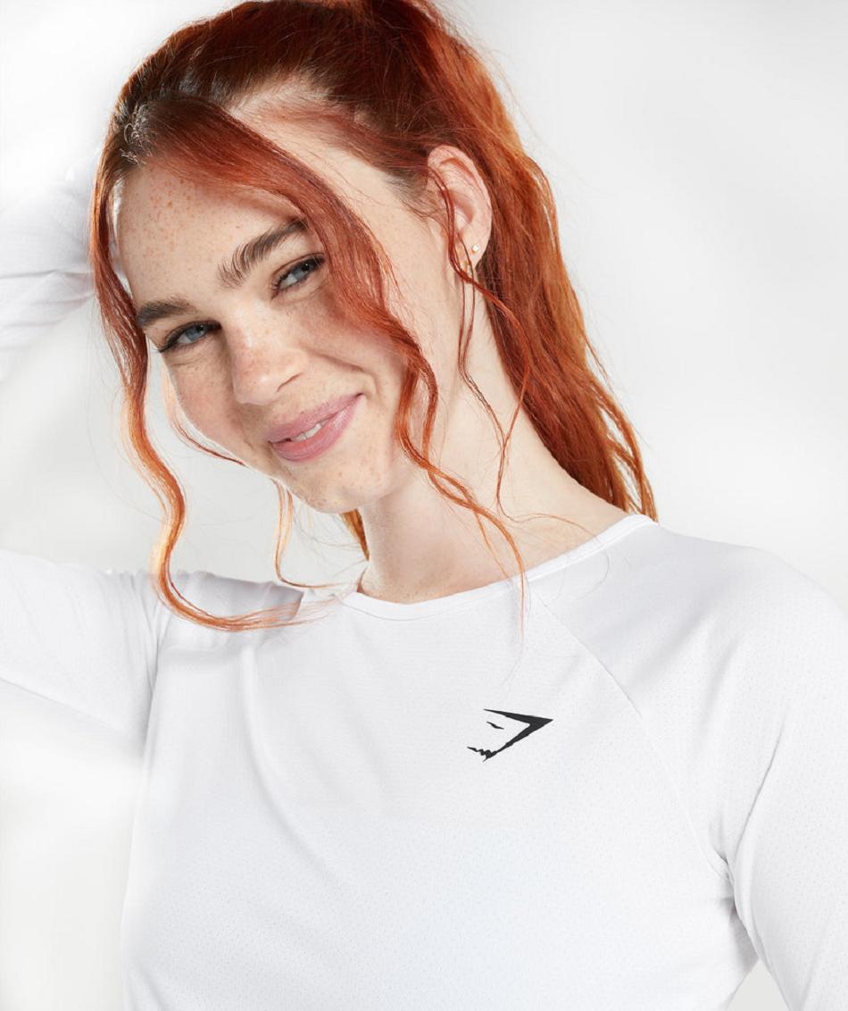 Corp Tops Gymshark Entrenamiento Long Sleeve Mujer Blancas | CO 2501ZUT